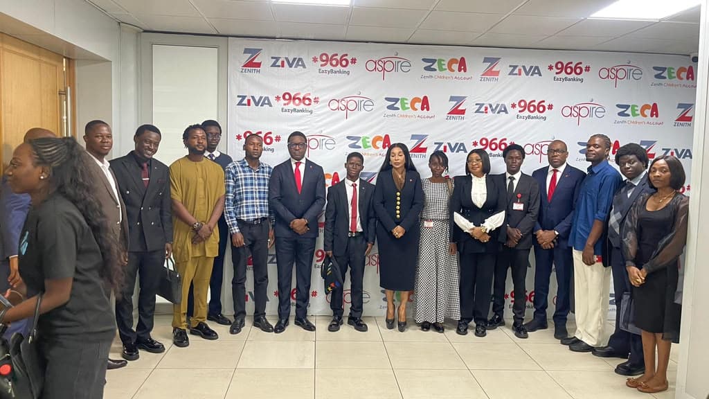 The finalists standing with Zenith Bank executives at a branded backdrop
